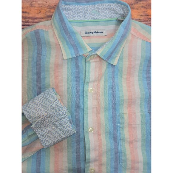 Tommy Bahama Mens Linen Striped Long Sleeve Shirt Large - Picture 4 of 7